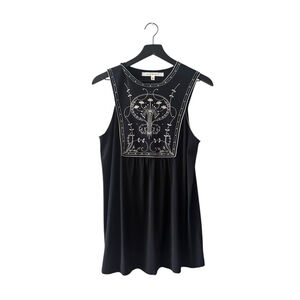 Studio M Black Sleeveless Tunic Top White Floral Print Panel Size M